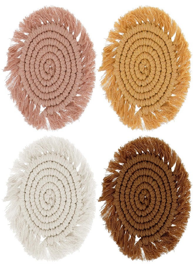 Guduling 4pcs Boho Macrame Coasters, Handmade Woven Coasters with Tassel Edges, for Coffee, Home, Kitchen, Office, Table Decoration - Image 1